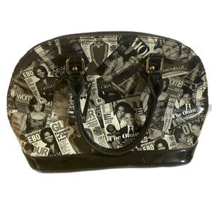 Michelle Obama Black & White Magazine Print Handbag Purse Monochrome Baguette